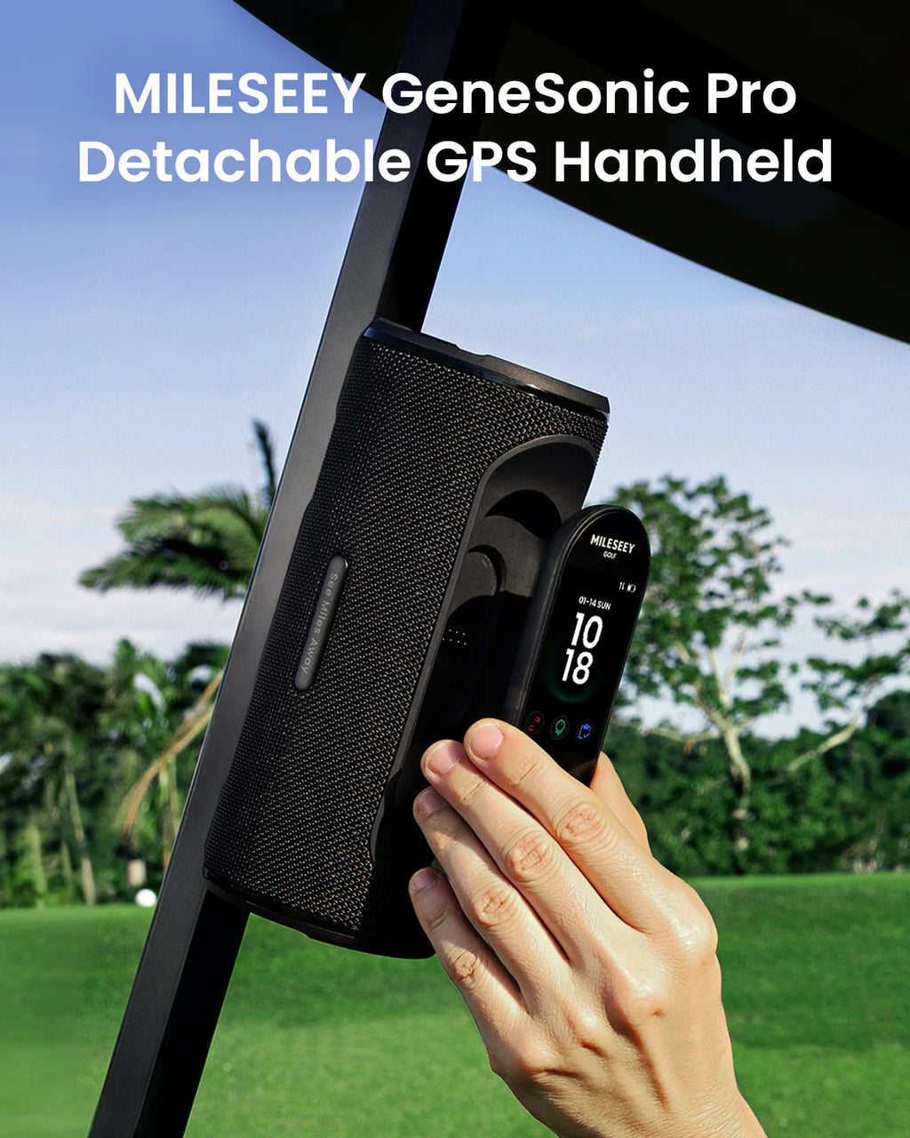 MiLESEEY Golf Speaker GeneSonic Pro with Detachable GPS Rangefinder, 43000+ Courses, View & Audible Distances,Touchscreen